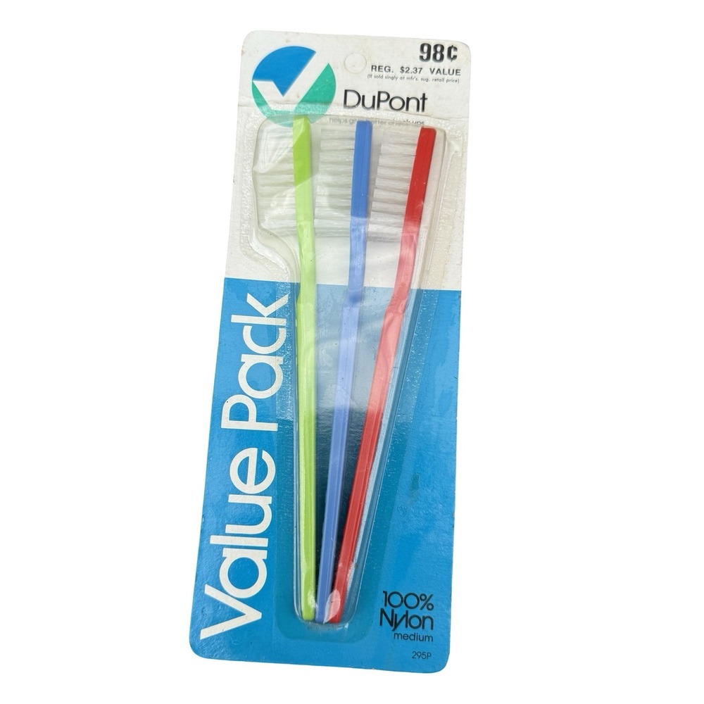 Vintage DuPont Toothbrushes Value Pack 295P Medium New Nylon Made in USA Dental